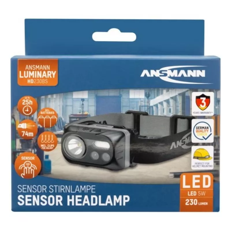 Linterna frontal LED ANSMANN ANS 1600-0386 — a pilas, iluminación compacta manos libres