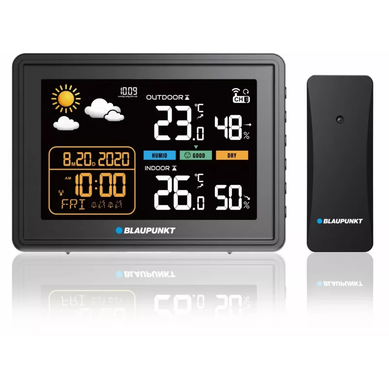Estación meteorológica BLAUPUNKT WS30BK con sensor exterior inalámbrico, LCD en color, reloj, alarma, barómetro, °C, 1 sensor
