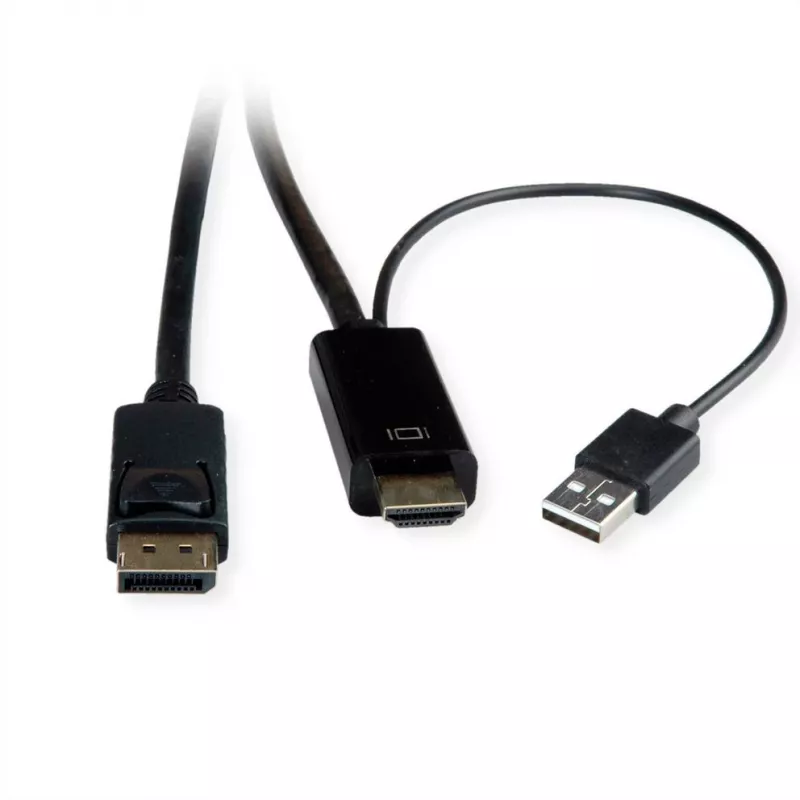 ROTRONIC-SECOMP Roline - Cable de vídeo - HDMI, USB (solo alimentación) macho a DisplayPort macho - 2 m - apantallado - negro - compatible con 4K 60 Hz (384