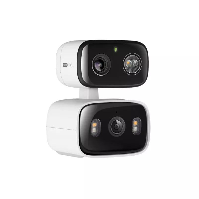 TP-Link Tapo C246D cámara de seguridad de interior / exterior con doble objetivo y movimiento horizontal/vertical, 2K 3MP (2304×1296), gran angular de 125° + teleobjetivo de 6 mm, IP65, Wi-Fi, microSD de hasta 512 GB