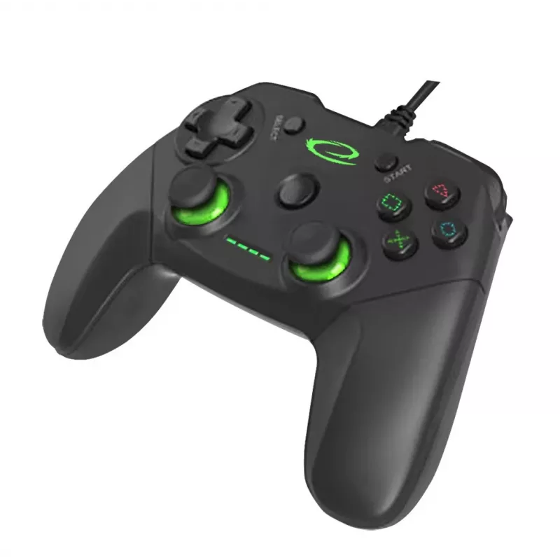 Esperanza EGG110K Vanquisher mando USB con cable para PC/PS3, con vibración, 12 botones, 2 sticks analógicos, negro/verde