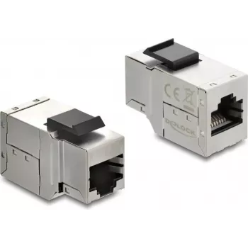 Delock 90835 Acoplador de módulo Keystone RJ45 hembra a RJ45 hembra, Cat.6A, blindado, con pestillo de plástico negro
