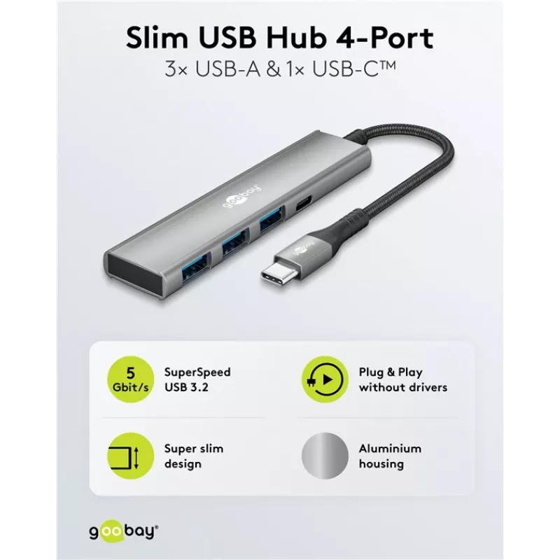 Hub USB slim de 4 puertos Goobay USB-C a/USB-A 5 Gbit/s - -Plug> 1x (76562)