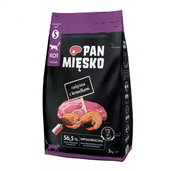Pienso para gatos Pan Miesko Ternera con gambas Small, Adult, 5 kg, proteína 39 %, grasa 16 %