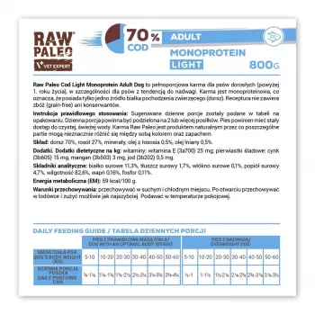 VetExpert Raw Paleo Cod Light Monoprotein bacalao comida húmeda para perros 800 g