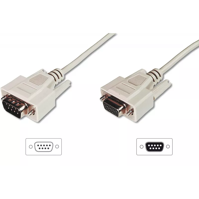 Digitus ASSMANN - Cable de prolongación serie - DB-9 (M) - DB-9 (H) - 3 m - moldeado, tornillos de mariposa - beige (AK-610203-030-E)