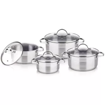 Set de ollas LAMART LTSSSET8 – set de cocina de acero inoxidable, 4 piezas, ollas 1,5 L / 2,1 L / 2,9 L, tapas de cristal