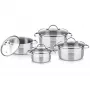 Set de ollas LAMART LTSSSET8 – set de cocina de acero inoxidable, 4 piezas, ollas 1,5 L / 2,1 L / 2,9 L, tapas de cristal
