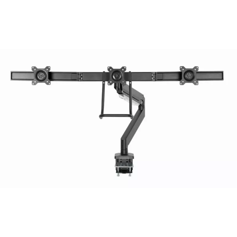 Soporte de escritorio para monitor GEMBIRD MA-DA3-03, 3 brazos, resorte de gas, VESA 75–100x100, soporta 3 pantallas de hasta 27 inch , máx. 18 kg, negro