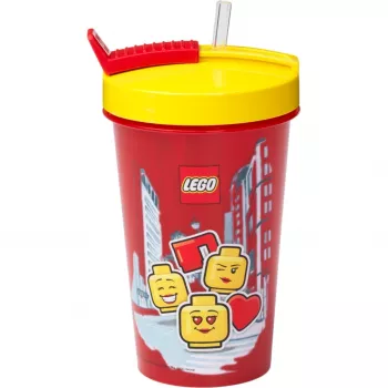 Vaso con pajita Room Copenhagen LEGO Iconic Girl Bright Red 500 ml (rojo/amarillo)