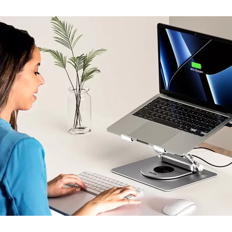 Soporte para portátil Unitek D1109B01 — soporte ajustable de aluminio con USB-C HDMI 4K PD 100W extraíble, 2x USB-A, RJ-45, para hasta 17