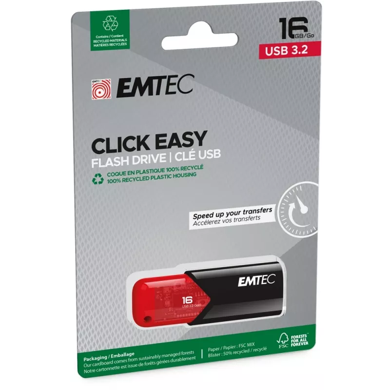 Memoria USB Emtec 16 GB USB Type-A 3.2 Gen 2 negra roja
