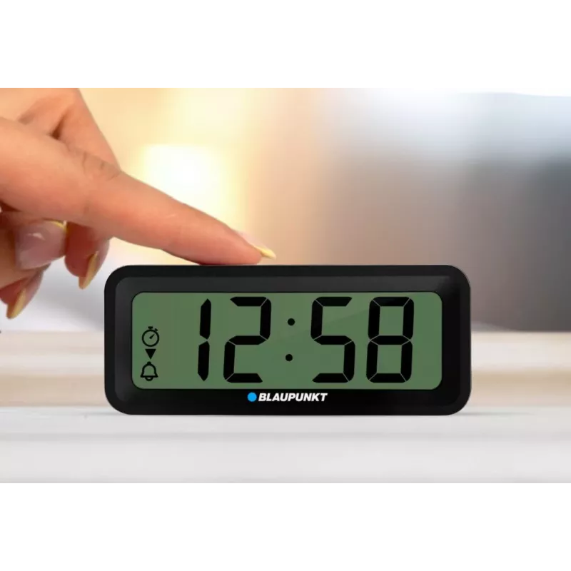 Accesorio electrónico BLAUPUNKT CL04BK — reloj compacto negro con termómetro, indicador de humedad, calendario, alarma, función de repetición, pila AAA