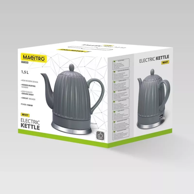 Hervidor de agua Maestro MR-077, 1,5 L, 1500 W, carcasa de cerámica, gris