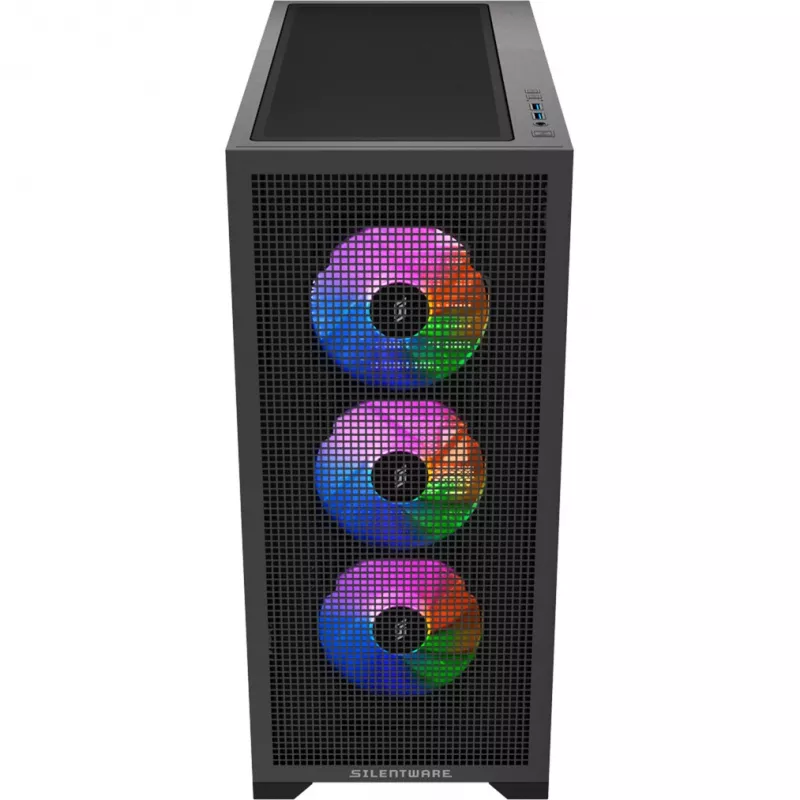 Caja de PC Silentware Core 100 A-RGB negra — modelo CORE100Schwarz, iluminación A-RGB, formato semitorre