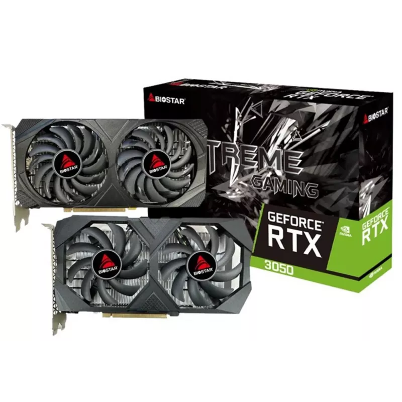 Tarjeta gráfica BIOSTAR GeForce RTX 3050 6GB GDDR6 PCIe 4.0, 2304 núcleos CUDA, 96 bits, 2 ventiladores, 225×43 mm