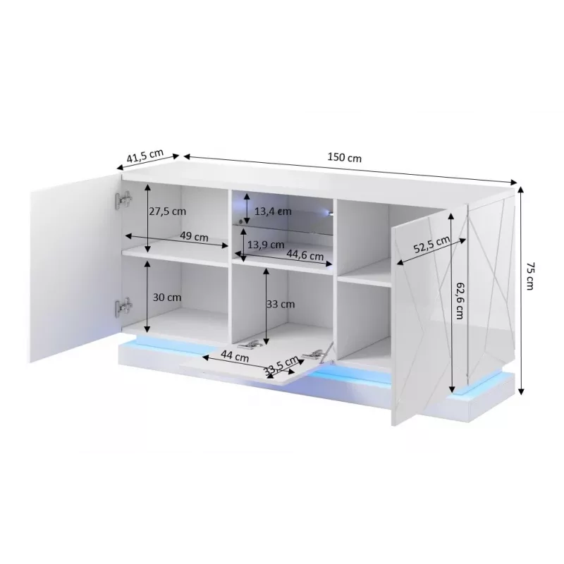 Cómoda QIU 2D1K 150x41.5x75 cm blanco brillante/blanco brillante