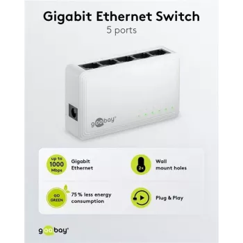 Goobay Switch de red Gigabit Ethernet de 5 puertos (64563)