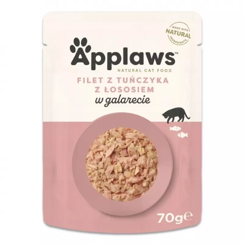 Applaws comida húmeda para gatos con atún y salmón en gelatina, 70 g