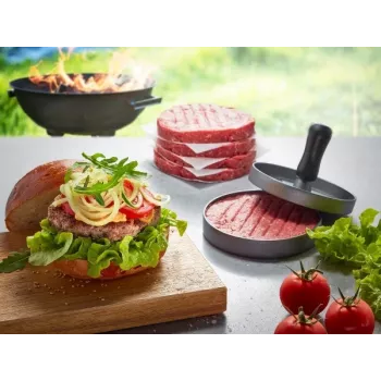 Prensa para hamburguesas GEFU 89419, plástico, Ø 11,8 cm, altura 93 mm, gris/negro