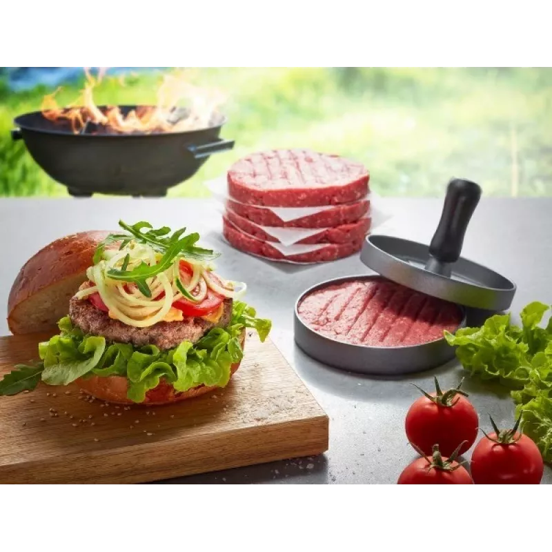 Prensa para hamburguesas GEFU 89419, plástico, Ø 11,8 cm, altura 93 mm, gris/negro