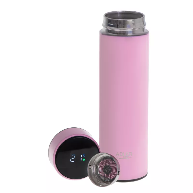 Botella térmica Adler AD 4506P acero inoxidable con funda de silicona, rosa, con aislamiento al vacío