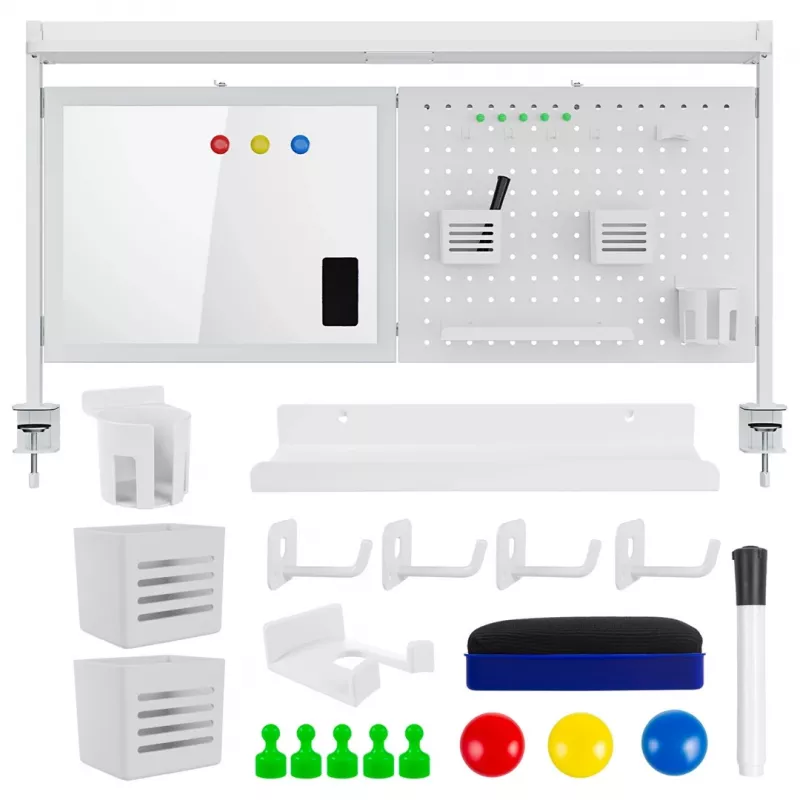 Separador de escritorio ergo office ER-301 W – panel de acero de 1116 mm de ancho con pizarra magnética, blanco, carga máx. 10 kg