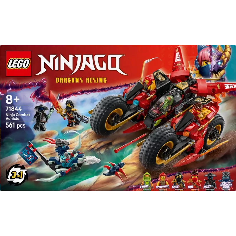 Set LEGO vehículo de combate ninja 71844 — NINJAGO, 561 piezas, 6 minifiguras, piezas móviles, 140×240×220 mm