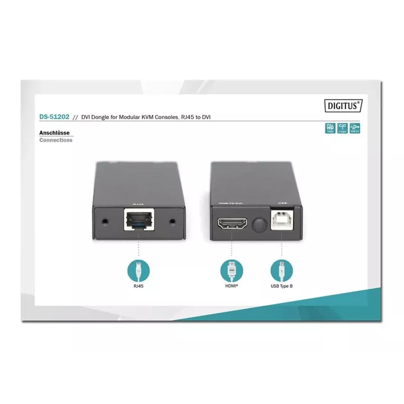 Adaptador DVI Digitus para consolas KVM modulares RJ45 a DVI Negro 1080p