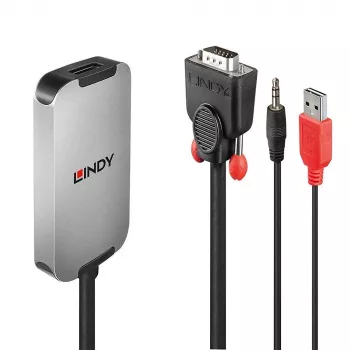 Convertidor VGA a DisplayPort 1.2 Lindy, 1920 x 1080 píxeles, 1080p, negro, blanco, 114 g