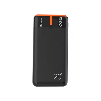 Cargador portátil TRACER EnerGen 20000 mAh, Power Delivery 20W, entrada USB-C, 2 salidas USB-A, soporte para 3 dispositivos, naranja