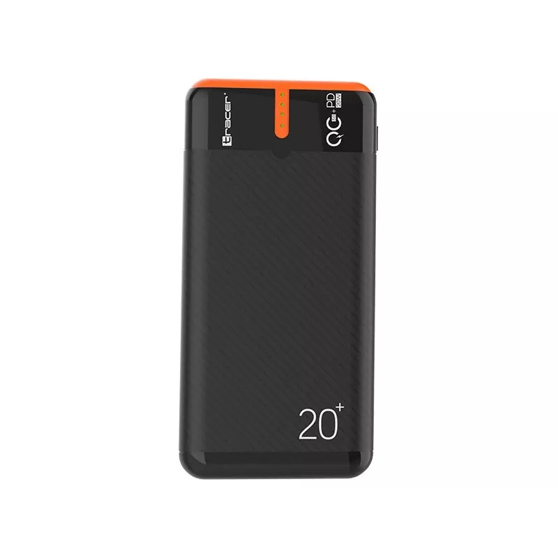 Cargador portátil TRACER EnerGen 20000 mAh, Power Delivery 20W, entrada USB-C, 2 salidas USB-A, soporte para 3 dispositivos, naranja