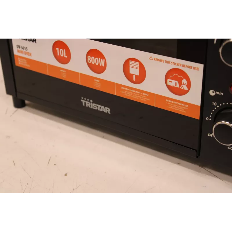 LIQUIDACIÓN. Tristar OV-3615 Mini horno, Negro | Tristar | Mini horno | OV-3615 | 10 L | 800 W | Negro | EMBALAJE DAÑADO, HUECO IRREGULAR ENTRE EL CRISTAL Y LA JUNTA DE LA PUERTA