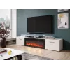 Mueble TV Cama Meble ROVA con chimenea eléctrica 190x37x48 cm blanco/blanco brillante