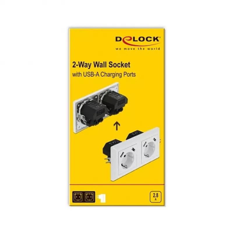 Toma de pared DeLOCK 2 tomas con 4 puertos USB 2 x 2,8 A