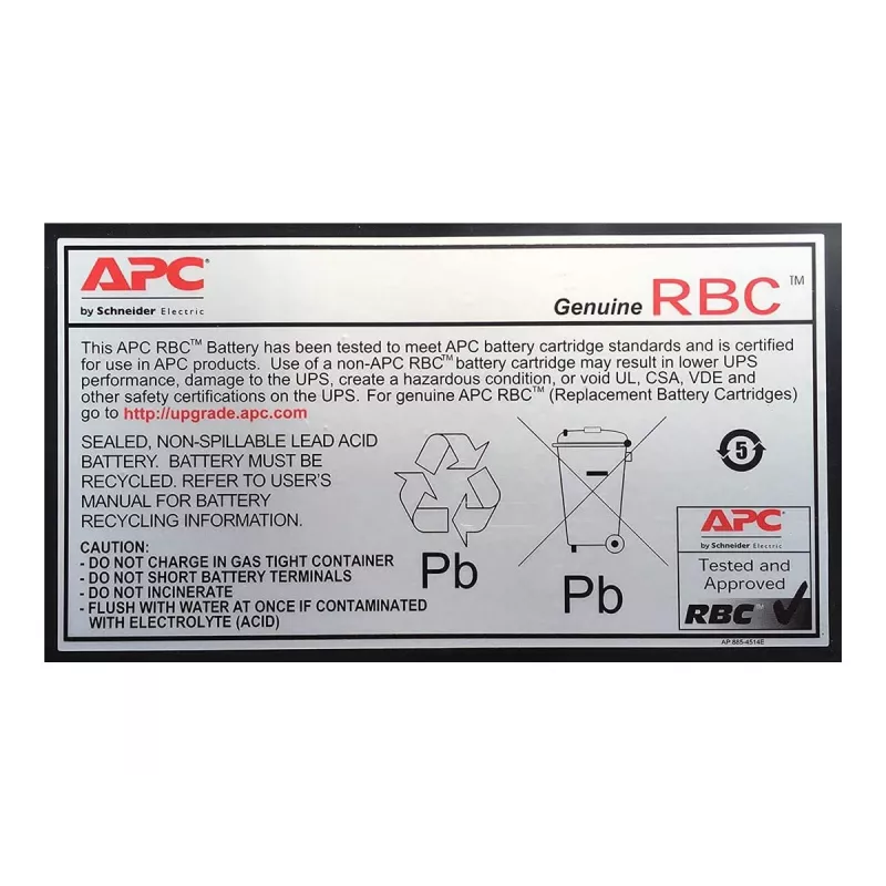 Cartucho de sustitución de batería APC APCRBC110 (OEM), plomo-ácido sellado (VRLA), 1 ud., 84 VAh, Negro, RoHS, 2,5 kg