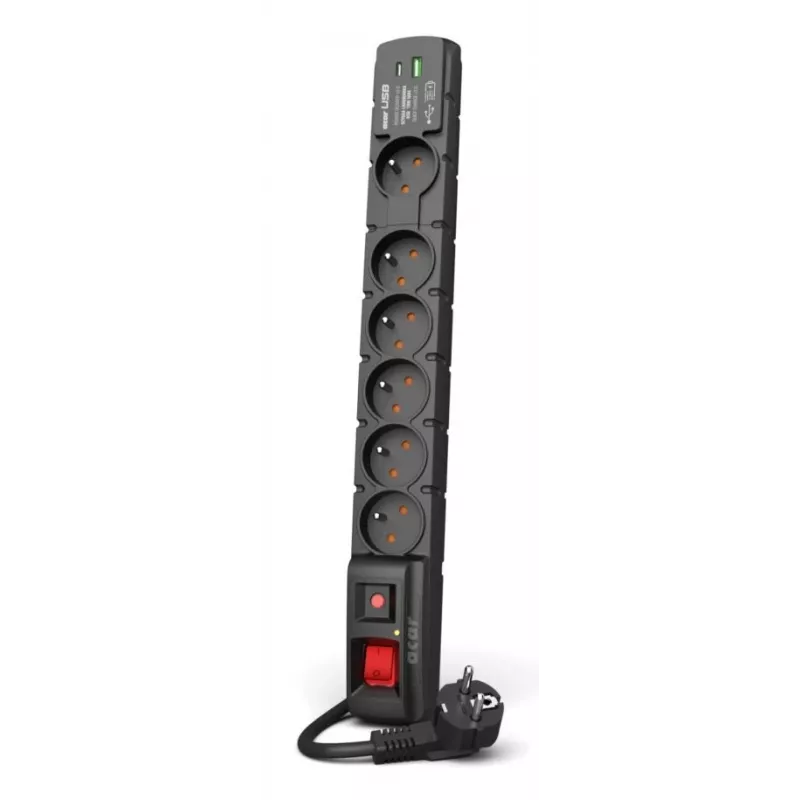 Protector de sobretensión ACAR W2436 negro 6 tomas AC 230V 1,5m (envase dañado)