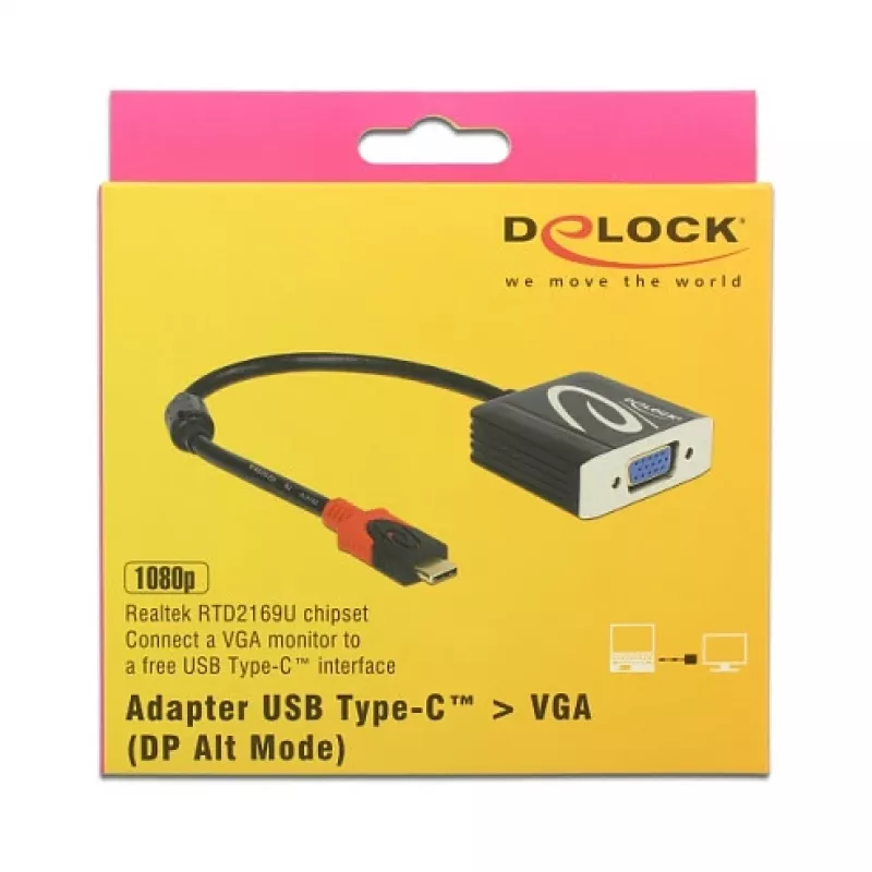 Adaptador de cable de vídeo DeLOCK 62994 USB Type-C a VGA 0,2 m negro