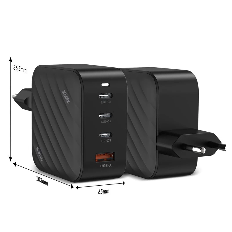 Cargador Xblitz XC3 USB-C PD 100W GaN3 — fuente de alimentación, carga rápida PD
