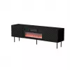 Mueble TV Cama Meble LUCCA 180x40x59 cm, superficie y marco negros, aglomerado, chimenea negra incluida
