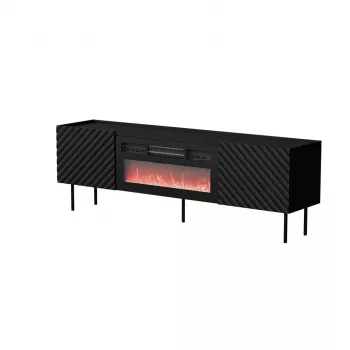 Mueble TV Cama Meble LUCCA 180x40x59 cm, superficie y marco negros, aglomerado, chimenea negra incluida