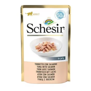 SCHESIR en gelatina atún con salmón - Comida húmeda para gatos - 50 g