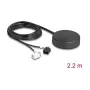 Antena omnidireccional de montaje en techo DELOCK 4G GNSS — 1 FAKRA A + 1 FAKRA B, 2 dBi / 28 dB, 2,2 m RG-174, negra