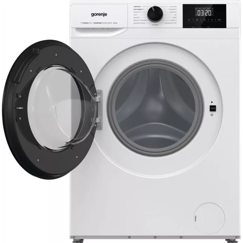 Lavadora independiente Gorenje W3NGPI72SBS, 7 kg, 1200 rpm, motor inverter, vapor, 15 programas, Blanco