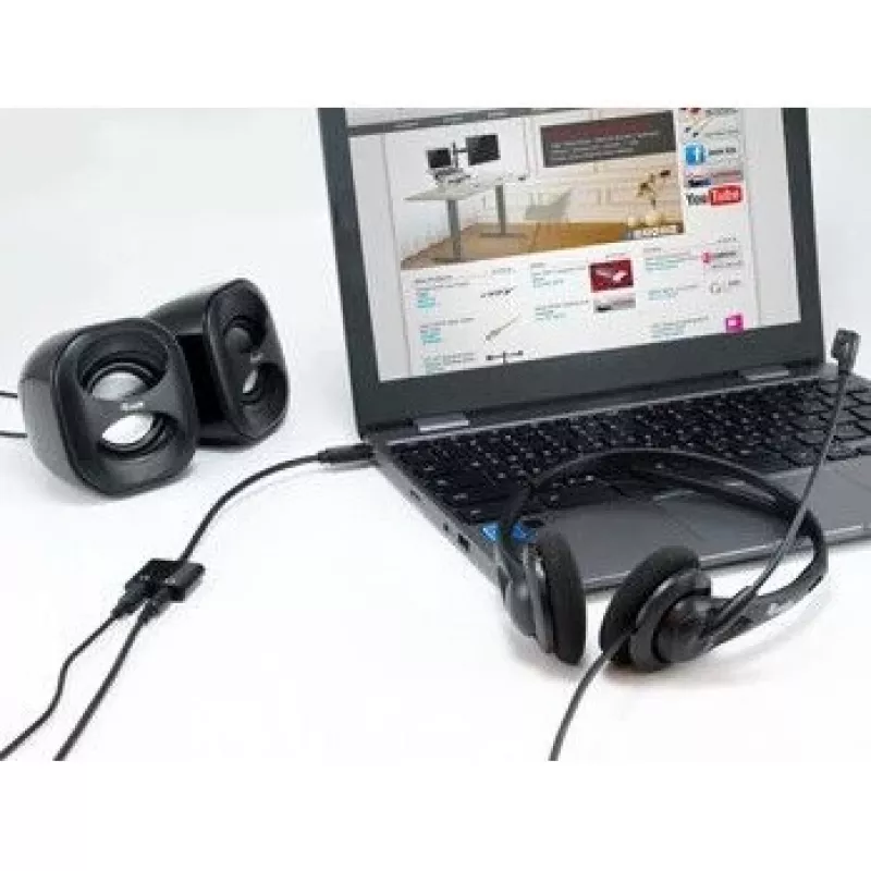 Adaptador DAC de audio USB-C a doble 3,5 mm Equip, USB C, conector macho, 2 x 3,5 mm, conector hembra, 0,15 m, negro