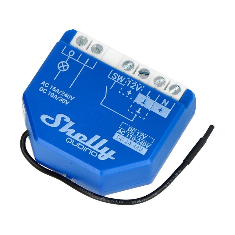 Relé inteligente Shelly Qubino Wave 1, 1 canal, empotrable, Z-Wave, 16 A, 110–240 V AC / 24–48 V DC, plástico, azul