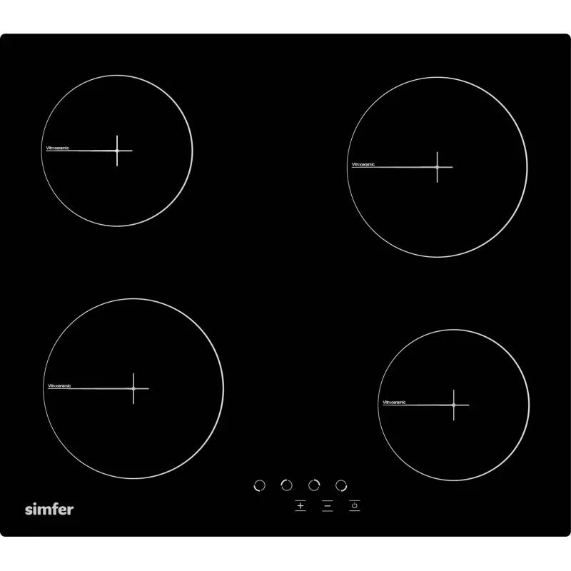 Placa integrable SIMFER H6.040.DECSP — 4 zonas vitrocerámicas, control táctil, negro