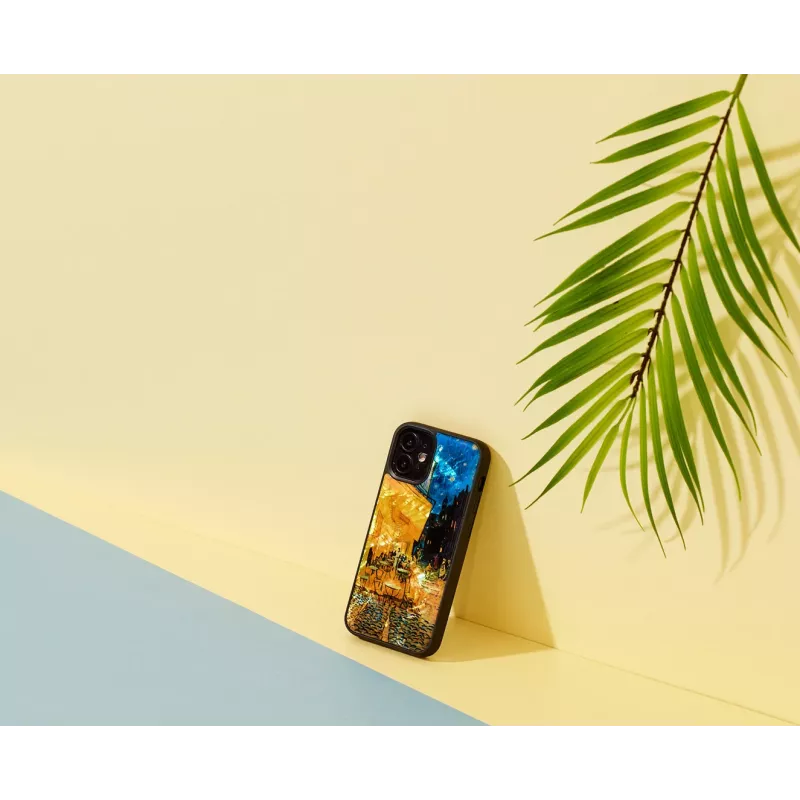 Funda protectora iKins para Apple iPhone 12 mini — diseño «Cafe Terrace» negro