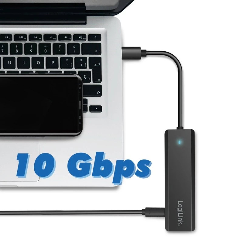 Hub USB-C, 4 puertos 2x USB-A, 2x USB-C, Negro
