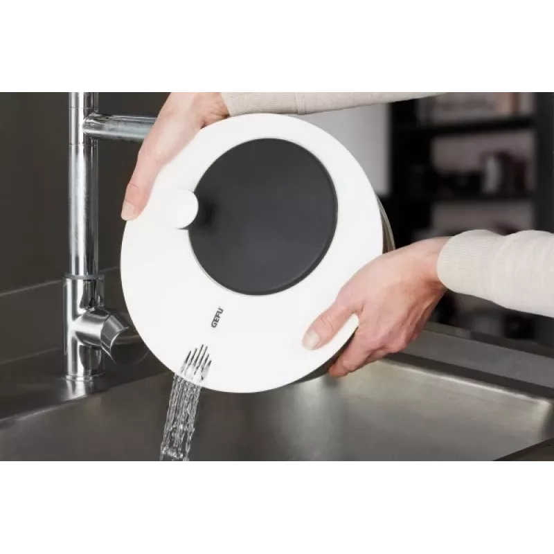 Centrifugadora de ensaladas GEFU Rotare con manivela, capacidad 3 L, carcasa de plástico, negro/blanco, apta para lavavajillas